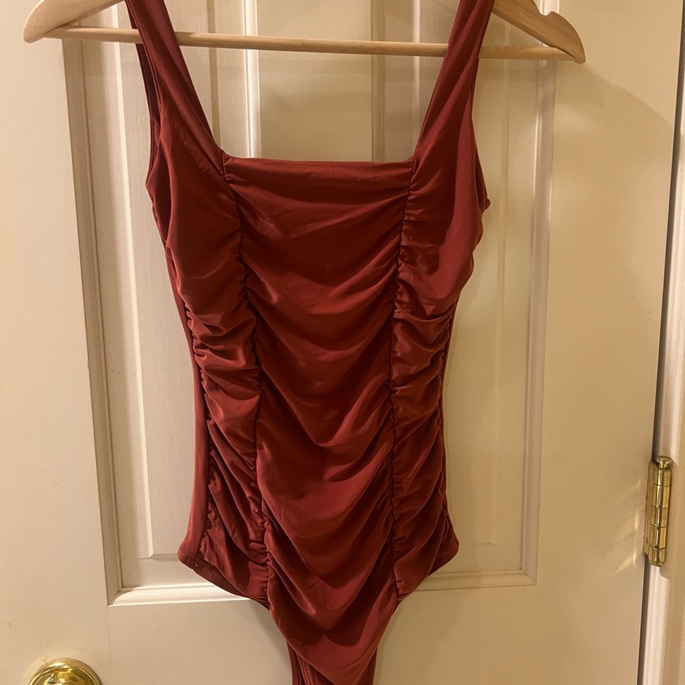 Elegant Ruched Red Bodysuit